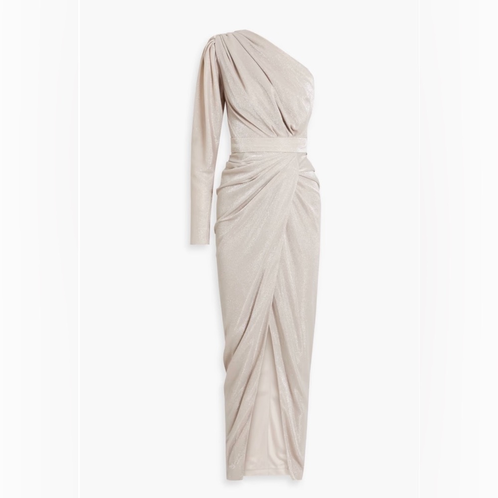 RHEA COSTA One-sleeve draped glittered jersey gown - Pastel pink - IT 46 US 10